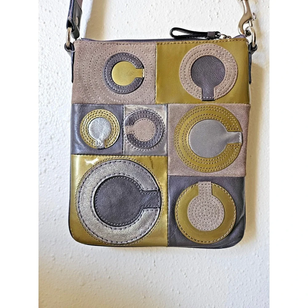 Coach Leather Mia Inlaid Suede Patchwork C Crossbody Bag in Grey 44299